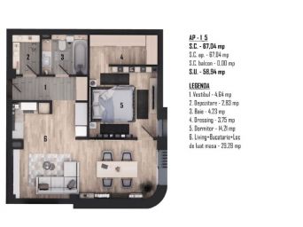 Apartament 2 camere, 67.04mp construiti, etajul 1-2