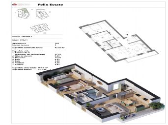 Corp A - 3 camere, etaj 1, S.C. 84.93m.p. + 7.99m.p. balcon, Felix Estate