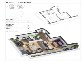 Corp A - 2 camere, etaj 3, S.C. 70.35m.p. + 32.46m.p. terasa, Felix Estate